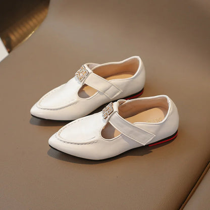 Fashion Girls' Shoes  Autumn New Kids Formal Pointed Leather Shoes Simple Versatile Girls' Rhinestone Casual Shoes Zapatos
