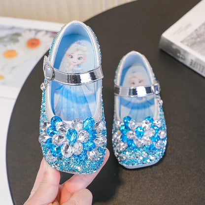 Disney Cartoon Pattern Elsa Princess Crystal Shoes for Girls Fashion New Style Baby Girl Low Heels Sandals Summer Fall Children