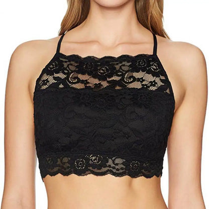 Summer Embroidery Flower Lace Tube Top Halter Backless Bandeau Bra Breathable Perspective Thin Women Underwear
