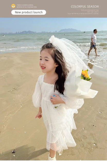 Summer Girl Dress Elegant Flower Lace Dress For Girl Princess Party Wedding Dress Ceremony Prom Gown Communion Clothes 1-6Y