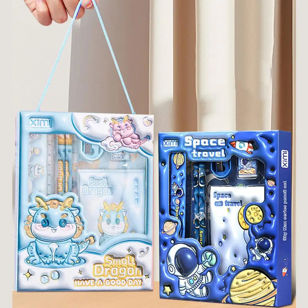 1 Set Cartoon Stationery Set Including Pencil Notebook Ruler Eraser Pencil Sharpener Student School Supplies Stationery Gifts