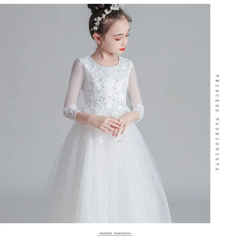 Fashion Flower Girl Dresses for Weddings Lace Long Sleeve Kids Dresses for Girls Summer Girls Party Dresses 3-13 Years