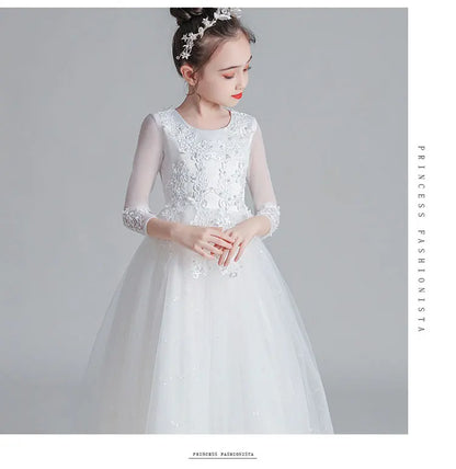 Fashion Flower Girl Dresses for Weddings Lace Long Sleeve Kids Dresses for Girls Summer Girls Party Dresses 3-13 Years
