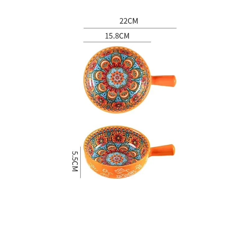 Single Handle Ceramic Noodle Bowl, Bohemian Design, Large Bowl, Creative Restaurant, Household Salad, Dessert Bowl, Home Decorat