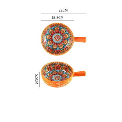 Single Handle Ceramic Noodle Bowl, Bohemian Design, Large Bowl, Creative Restaurant, Household Salad, Dessert Bowl, Home Decorat