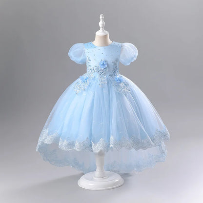 Girls' Formal Dress Children's Princess Dress Trailing Birthday Party Mesh Big Children's Evening Performance Dress