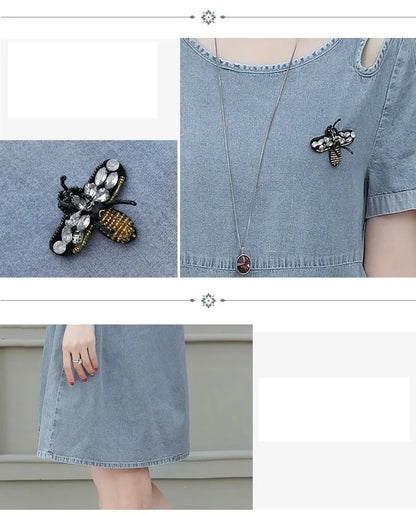 Short sleeved Denim Dress Summer Women's 2024 New College style Fashion Student Loose Dress With pockets Casual Clothing