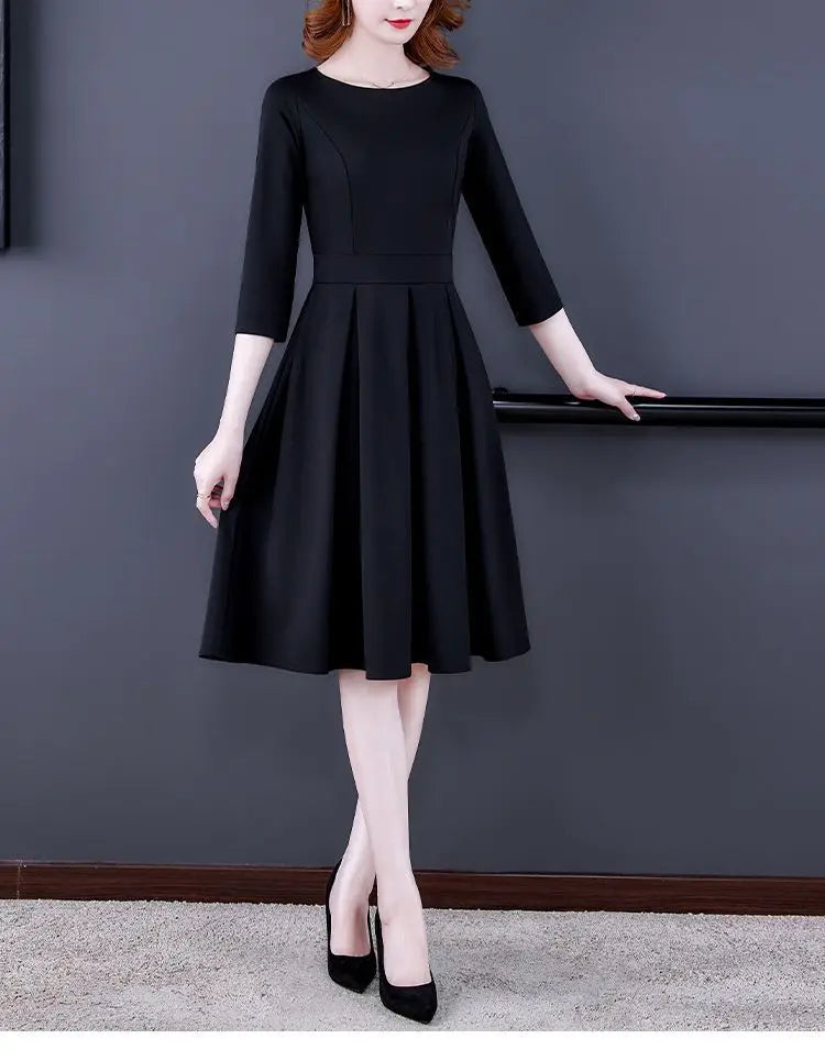 Dress Women's Fashion Western Style Spring and Autumn Clothing New Collection Waist Cinching Slimming Small Black Dress