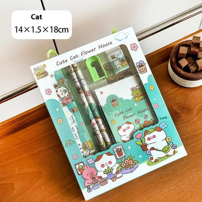6Pcs/Set Cute Cartoon Capybara Pencil Stationery Set Kawaii Eraser Pencil Sharpener Children Student Stationery Supplies