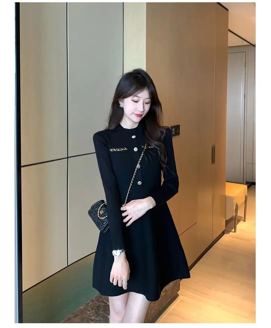 Fashionable Knitted Dress for Women's Spring Clothes Style Waist-hugging Temperament Elegant and Casual Versatile Dress Inside
