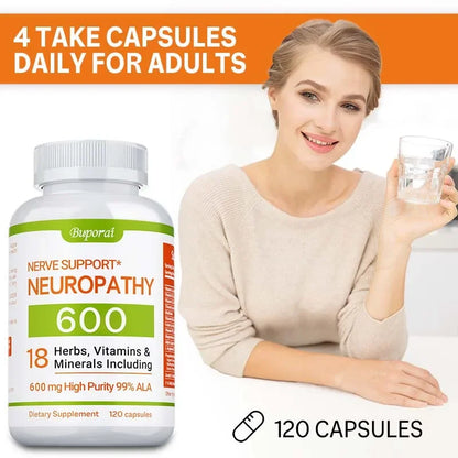 Neuropathy Support Supplement 600mg - Antioxidant, Promotes Nerve Health, Cellular Energy, Metabolism and Anti-aging, Non-GMO