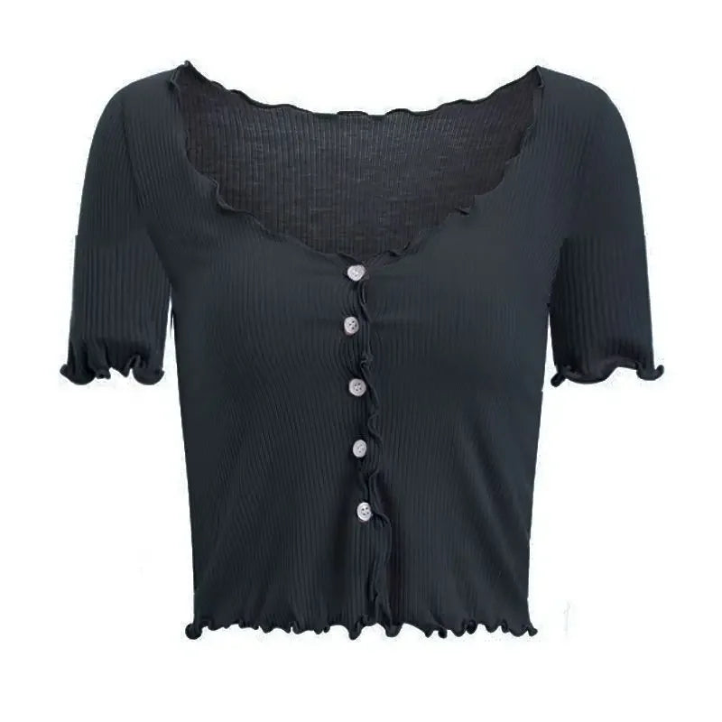 T-shirts Women Solid Leisure Summer V-neck Elegant Comfortable Simple Edible Tree Fungus Streetwear All-match Sweet Chic Popular