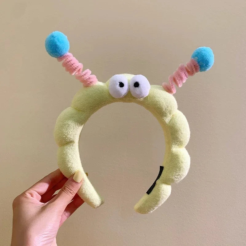 Cute Big Eyes Plush Hair Hoop for Girls Handmade High Top Headband for Face Washing Bath Skincare Fun Hair Accessories