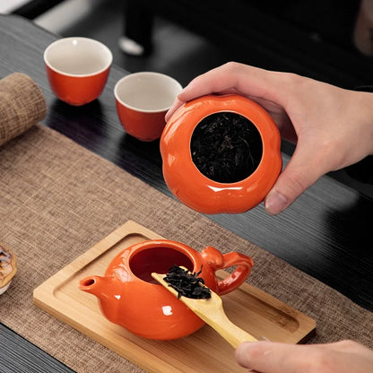 Chinese Travel Kung Fu Ceramic Tea Set 1 Teapot 4 Teacups Tea Ceremony Portable Persimmon Shape Teapot Exquisite Gift Box