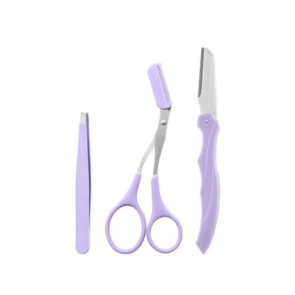 Private Label 3Pcs/Set Makeup Tools Portable Eyebrow Trimming Set Eyebrow Razor Eyebrow Scissors with Comb