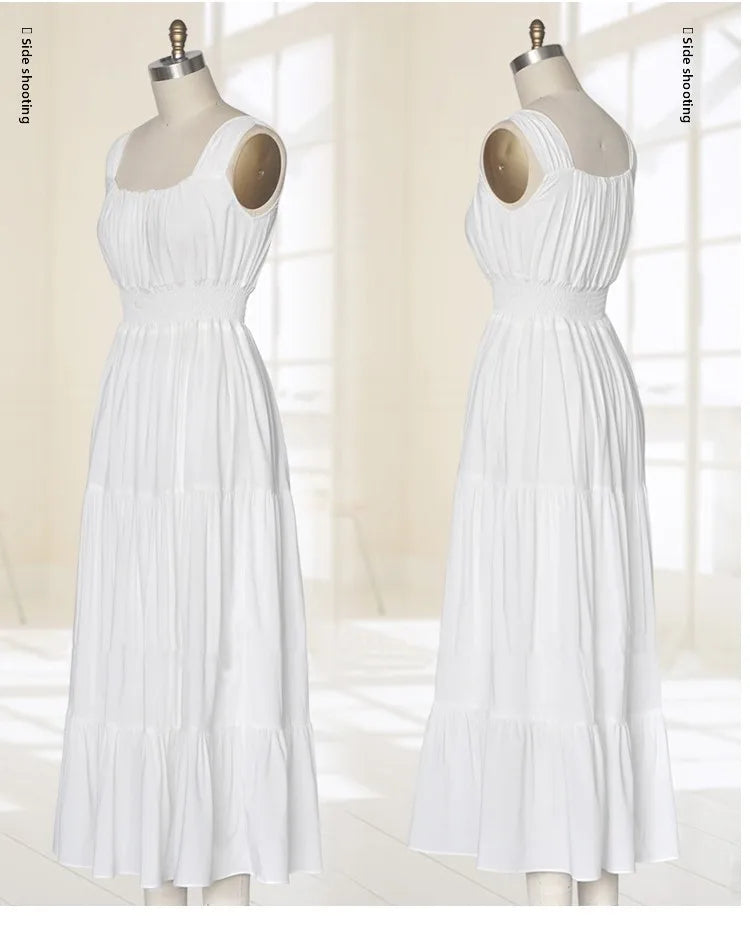 Summer 2025 White Long Svel Fro Beach Gown with Vest Ba Design Hing Waist Skimpy Sle Chiffon Dr for Women
