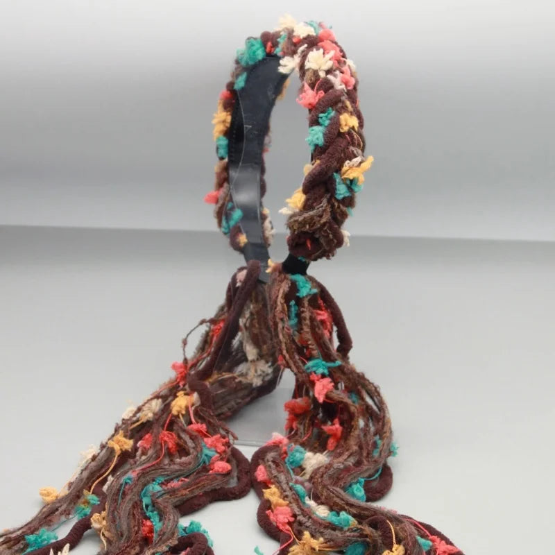 Chinese Tibetan Retro Faux Fur Meilard Colorful Long Tassel Ribbon Braid Hairband (Available)