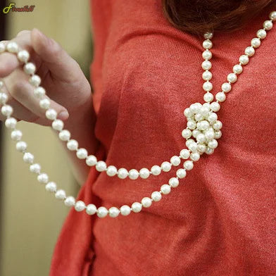 New Women Jewelry Pearl Bead Necklace Long Sweater Chain Necklace For Women Dress Accessories Gift For Girl Mother