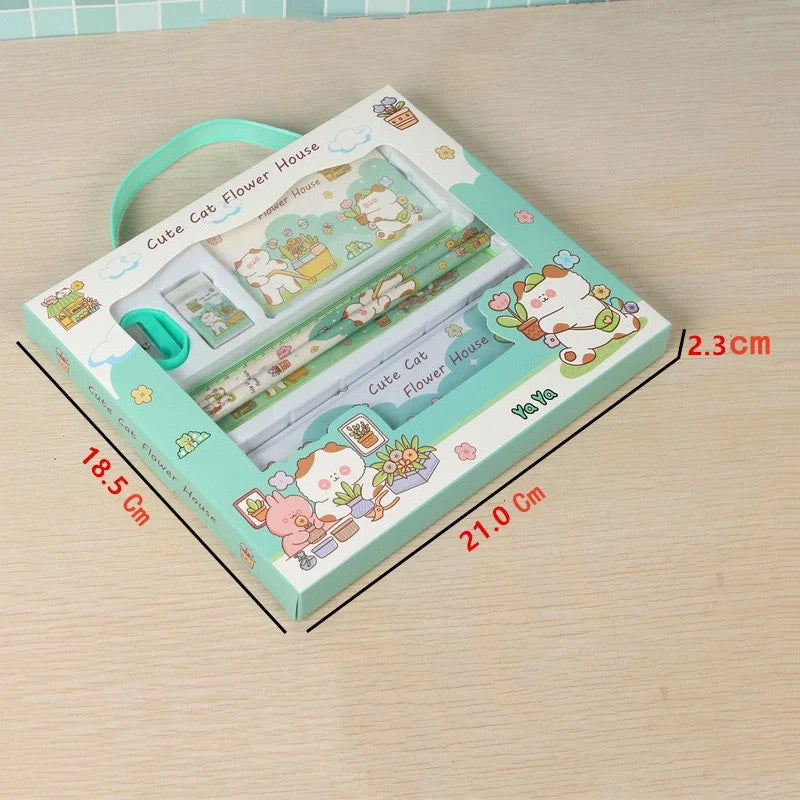 Stationery Gift Cartoon  Student Stationery Set Pencil Eraser Ruler Pencil Sharpener Pencil Case Drawing Book Multifunction