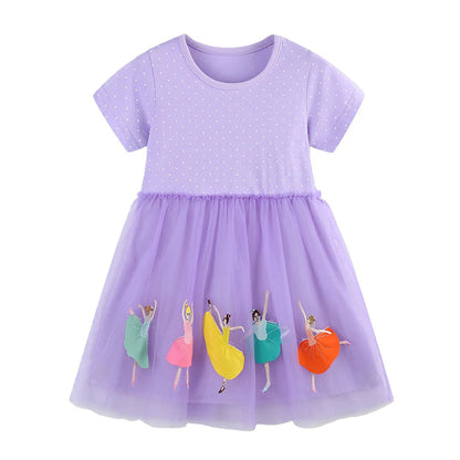 Summer New Design Girls Dress Dancing Girls Embroidery Short Sleeve Kids Vestidos Birthday Party Baby Clothing Wedding Dresses