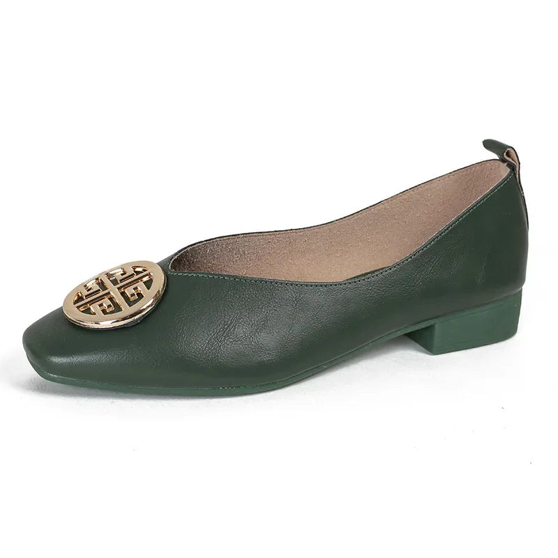 Women's square toe low heels solid color retro Casual flat shoes (Available)