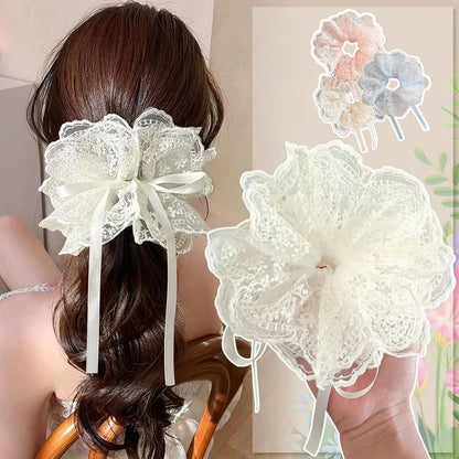 Lace Scrunchies for Women Elastic Hair Bands Ponytail Holders Tie Solid Color Hair Hoop Scrunchy Rubber Bands Women Hair Ring