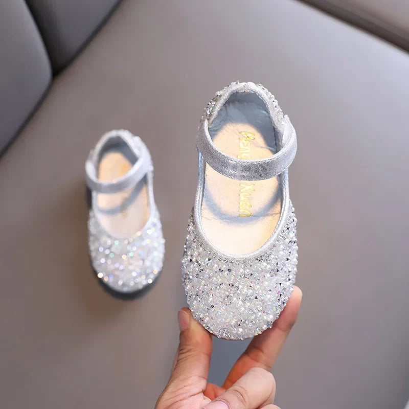 Girls Leather Shoes Children's Lace Butterfly Rhinestone Pearls Beading Performance Single Shoes Fashion Weeding Kids Shoes