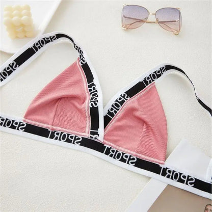 Women's Sexy Deep V Sports Bras M-2XL Fashion Letters Strap Cross-over Bra High Elastic Non-padded Bralette Without Steel Ring