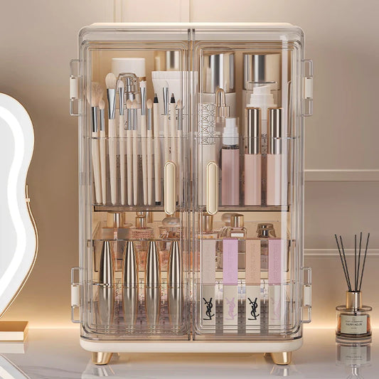 Cosmetics storage box, large-capacity dust-proof desktop, skin care and dressing table, internet-famous light luxury makeup box