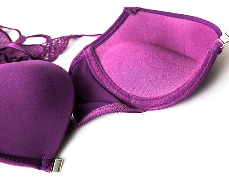Underwear Women Bra Front Buckle Backless Butterfly Decoration Sexy Push Up Bras Adjustable Straps Bralette Lingerie Suit
