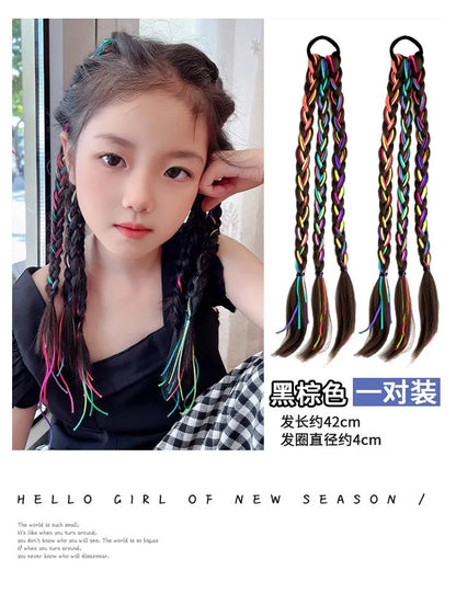 Children's boxing braids, wigs, headband, internet famous hot girls tie their hair, braids, rubber bands, girls' long hair, dirt