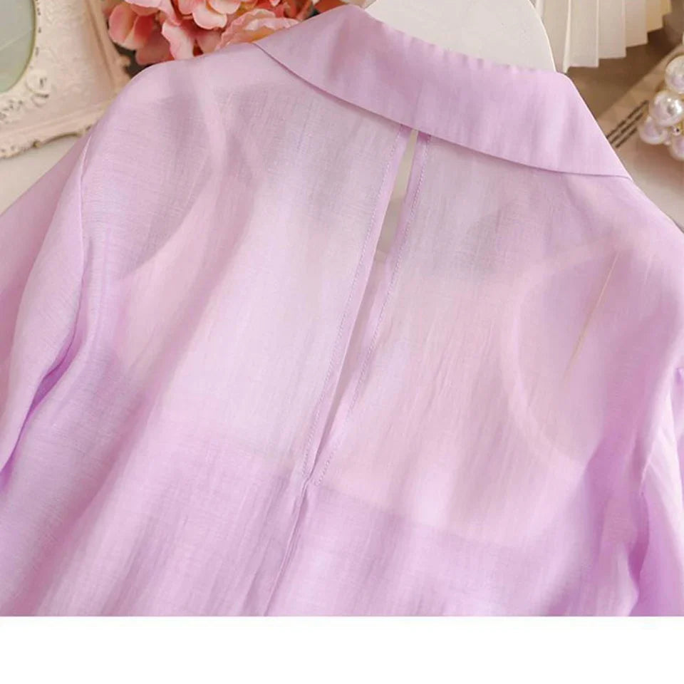 Baby Girl Summer Clothes Set Mesh Summer Cofortable Infant 3-10 Year Pageant Elegant Kids Outfits Coat+Tops+Pant 3Pcs Costume