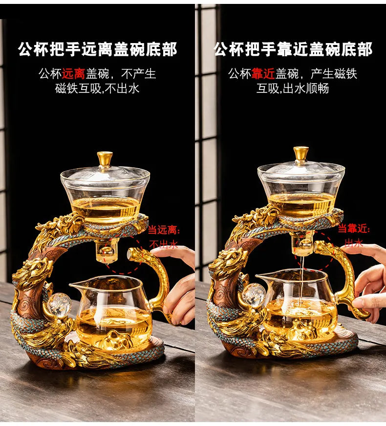 Lazy Glass Automatic Tea Set Business Gift High Borosilicate Dragon Kung Fu Teaware Sets