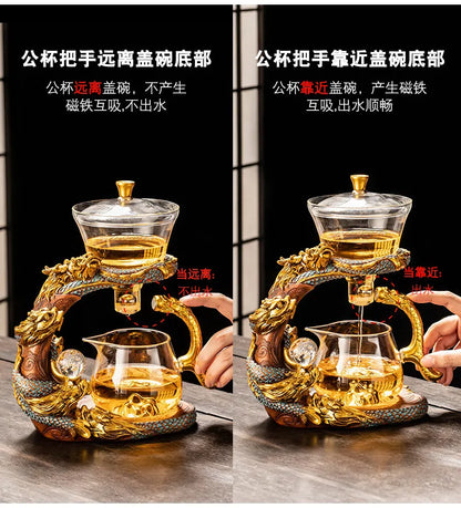 Lazy Glass Automatic Tea Set Business Gift High Borosilicate Dragon Kung Fu Teaware Sets