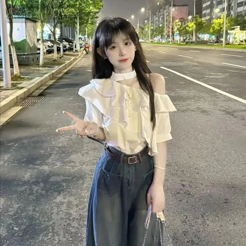 Short Sleeve Shirts Womens Sheer Ovesized Collared Buttondown Laides Slouchy Outfit Cross Wrap Workout Subcultural Cute Semi