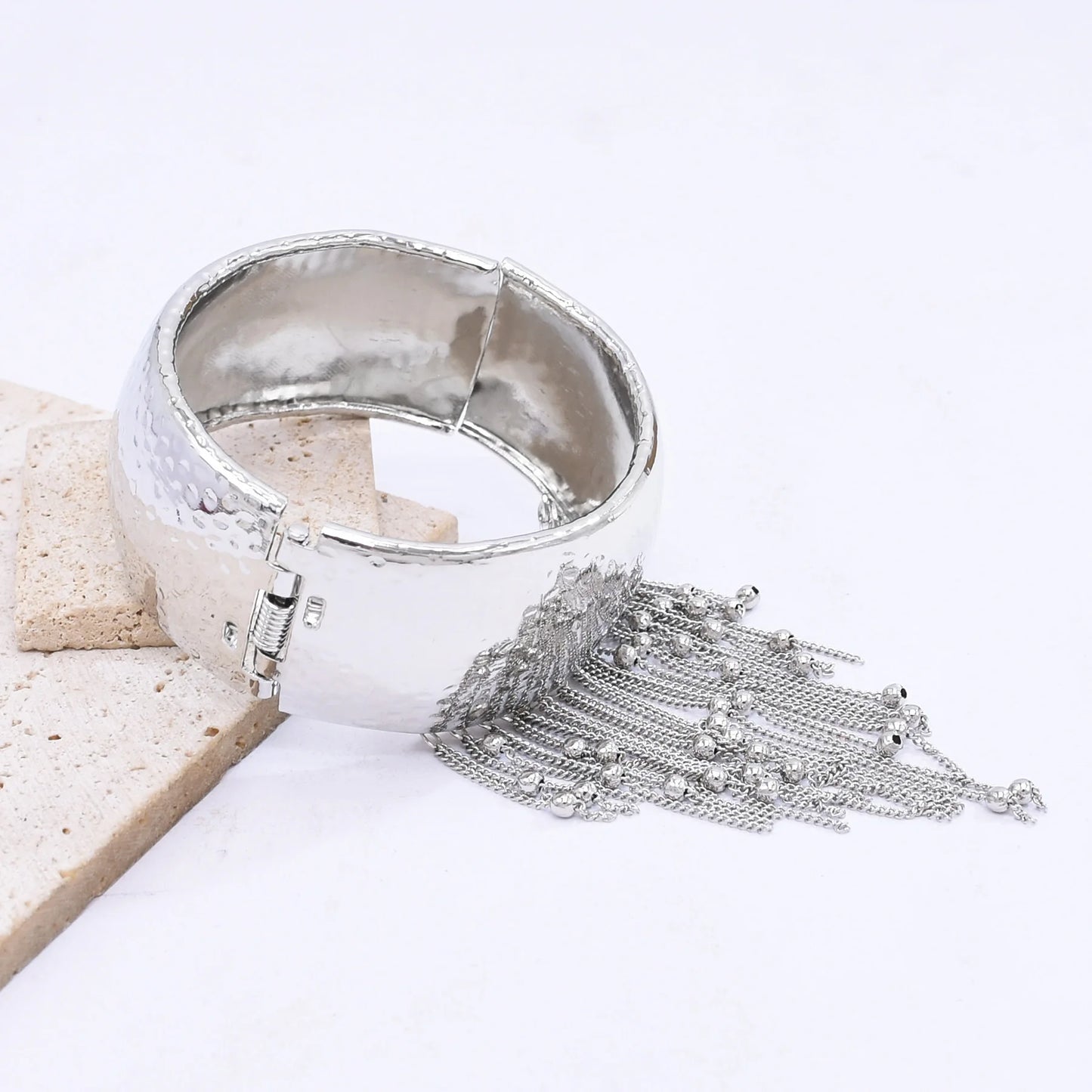 Trendy Simple Bead Chain Tassel Bracelet for Women New Hip Hop Rock Exaggerated Festival Party Wide Bracelet Jewelry Accessories