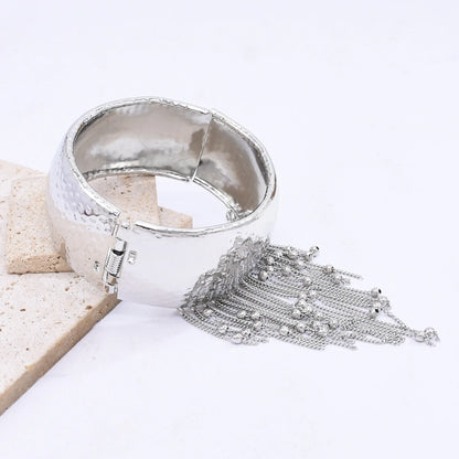 Trendy Simple Bead Chain Tassel Bracelet for Women New Hip Hop Rock Exaggerated Festival Party Wide Bracelet Jewelry Accessories