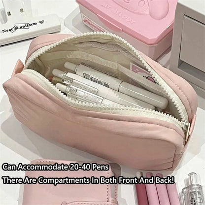 Simplicity Solid Color Pen Bag Zipper Design Large Capacity Pencil Case Portable Stationery Bag Gift