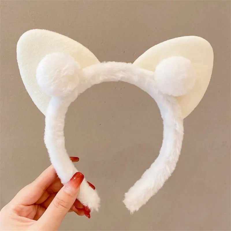 Hair Band Female Wash Face Cat Ears Headband Net Red Simple Cute Girl Heart Wide-brimmed Plush Hair Band Hairpin Head Jewelry