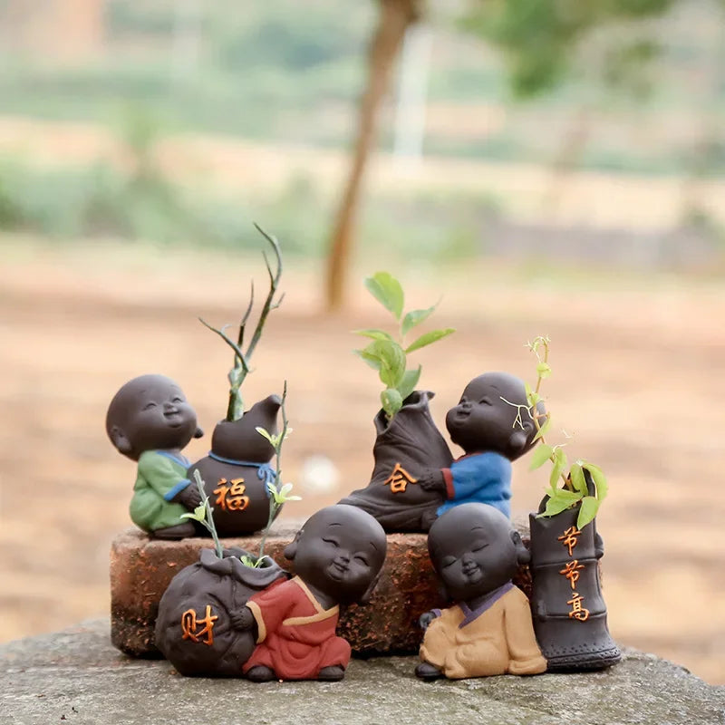 Fortune Lucky Cute The Little Monk Purple Clay Tea Pet Home Decor Mini Water Planting Flower Vase (Available)