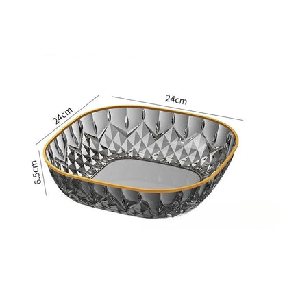 New Household Fruit Bowl Salad Dessert Biscuit Plate Plastic Square Transparent Tray Golden Edge Snack Plates Tableware LIJIAO