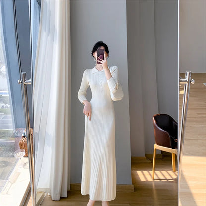 Sweater Dress Women New 2025 Autumn Winter Purple White Or Black High Waist A Line Dress Elegant Long Knitted Dress
