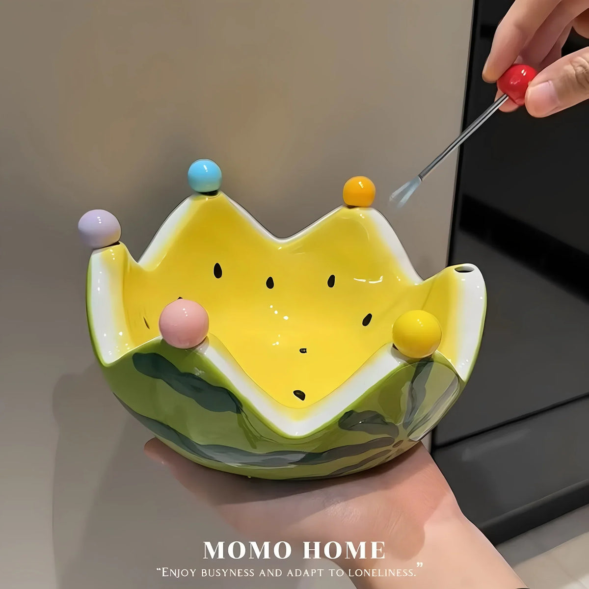 Watermelon Fruit Plate Creative Ceramic Fruit Fork Set Large Capacity Living Room Coffee Table Fruit Bowl Plate Cute  Ornaments (Available)