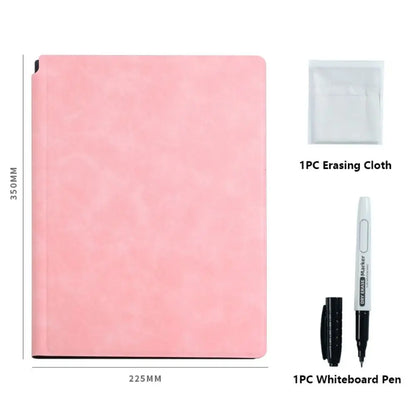 Reusable A4 Whiteboard Notebook With Whiteboard Pen Leather Erasable Whiteboard Draft Stationery With Erasing Cloth Memo Pad