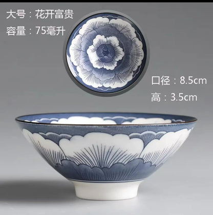 Blue and White Porcelain Cone Teacup Anti Scaling Hand-painted Tasting Tea Bowl Travel Meditation Cup Chinese Tea Set 70ml
