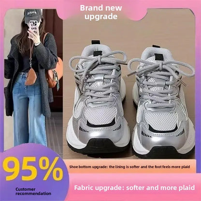 Dad Sneakers Women's Spring Summer 2025 New Style Versatile White Thick Bottom Heightening Running Sports Shoes