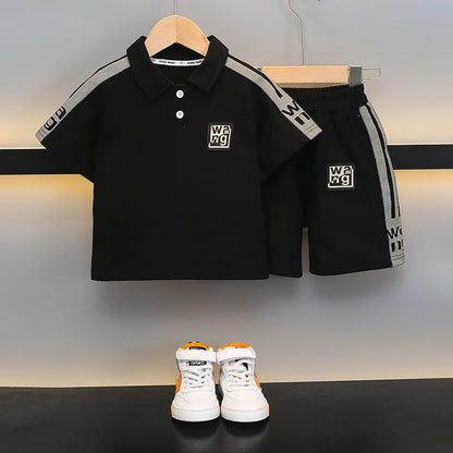 Boys Summer Polo Shirt Set New Baby Short-sleeved Two-piece Set Boys Children's Foreign Children's Clothing