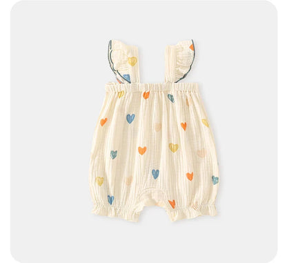Summer Sweet Sle Baby Girl Rer Print Thin Svel Clothes for Babies Heart Pattern Cler Suit Casual Summer Outfit (Available)