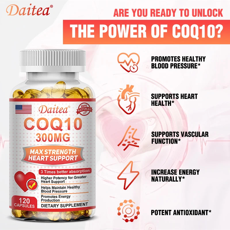 Coenzyme Q10 Capsules, 300 Mg Each, To Promote Cardiovascular Health and Heart Health, Provide Energy To Support Joint Health