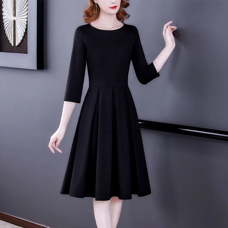 Dress Women's Fashion Western Style Spring and Autumn Clothing New Collection Waist Cinching Slimming Small Black Dress